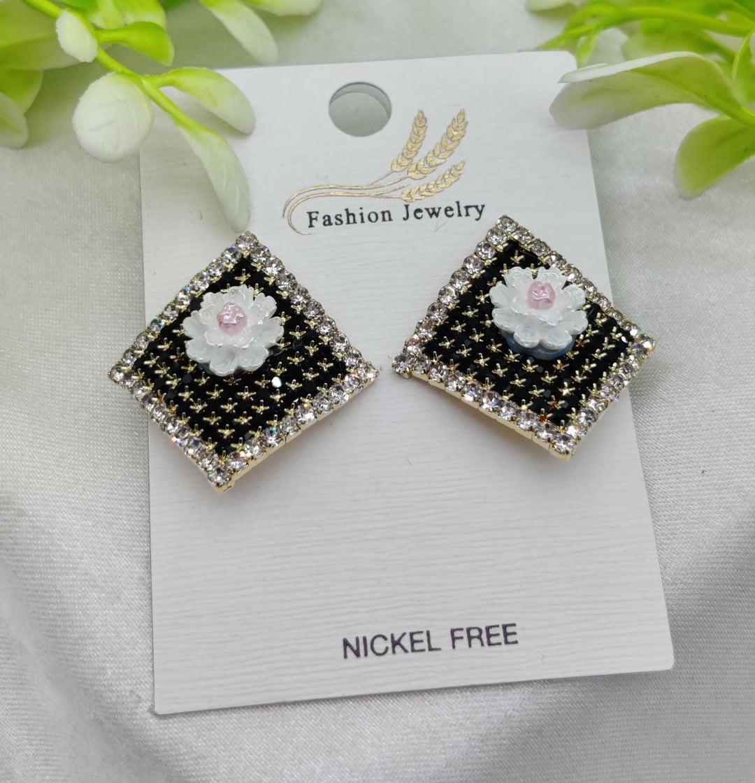 Imported Elegant Floral Stud Earrings with Rhinestone Border  Women Earrings  Jewellery