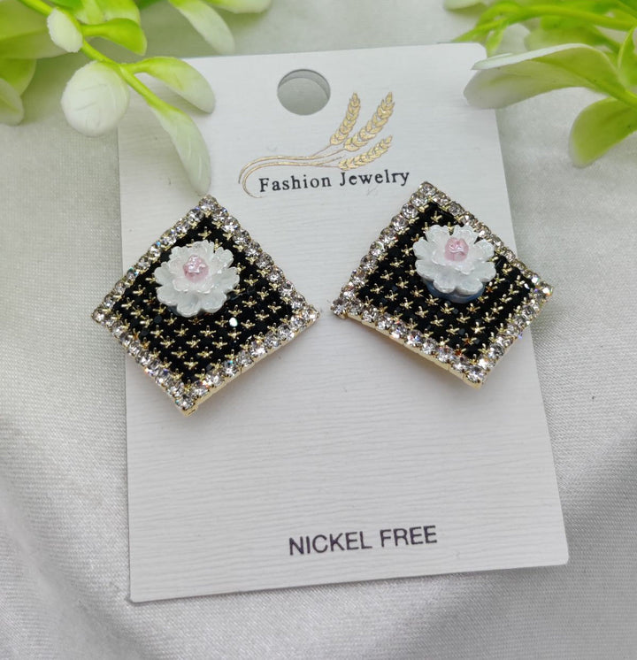 Imported Elegant Floral Stud Earrings with Rhinestone Border  Women Earrings  Jewellery